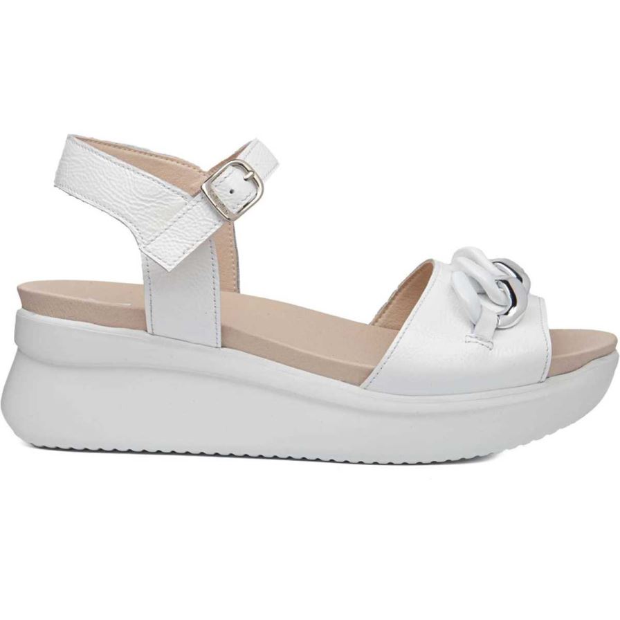 Sandalias Cuña Callaghan 29910 Llana Mujer Blancas | ECYXDFB